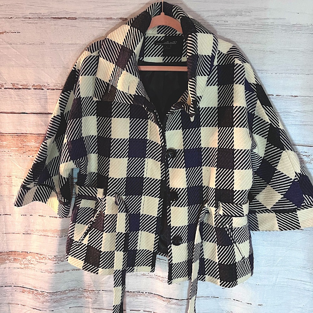Willi Smith Plaid Checkered Cropped Peacoat Large - Picture 2 of 16